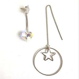 Star Crystal Asymmetrical Design Earrings 💎 Sterling Silver Artisan Designer